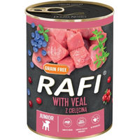 Produktbild von Dolina Noteci Rafi Junior Hundefutter Kalb mit Lachs Stückchen in Sauce für Welpen 400 g