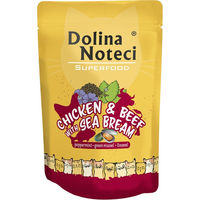 Produktbild von Dolina Noteci Superfood Hundefutter Adult Huhn Rind und Seebrasse getreidefrei mit hohem Fleischanteil 10 x 85 g - 10 x 85 g