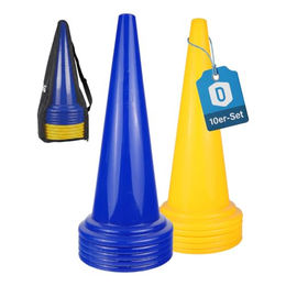 Dönges XXL-Pylonen 10er-Set aus Kunststoff für Hundesport und Reittraining, 50 cm hoch, blau/gelb mit Transporttasche – Bild 1 von 8