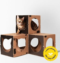 DoPetMe Katzenhaus Kitten Castle für Katzen in Schwarz mit Kratzpappe – Bild 1 von 2