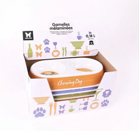 Produktbild von Doppelnapf für Hunde von Martin Sellier aus Melamin in Orange und Weiß