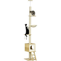 Produktbild von Dopwii Deckenhoher Kratzbaum mit Katzenhaus, Hängematte und zwei Plattformen in Hellbraun und Beige, 40 x 40 x 260 cm