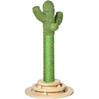 Produktbild von Dopwii Katzen Kratzbaum Kaktus aus Kiefernholz mit Sisal und Holzkugel 60 cm Grün Natur