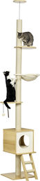 Dopwii Kratzbaum deckenhoch mit Katzenhaus, zwei Plattformen und Hängematte, hellbraun-beige, 40 x 40 x 260 cm – Bild 1 von 2