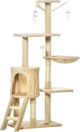 Dopwii Kratzbaum für Katzen 134,2 cm mit Höhle, Sisalstämmen und Spielzeug in Beige-Weiß – Bild 1 von 1