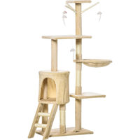 Produktbild von Dopwii Kratzbaum für Katzen 134,2 cm mit Höhle, Sisalstämmen und Spielzeug in Beige-Weiß