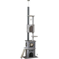 Produktbild von Dopwii Kratzbaum für Katzen als deckenhoher Kletterbaum mit Katzenspielzeug aus Sisal und Plüsch in Hellgrau höhenverstellbar 60 x 40 x 225-255 cm