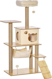 Dopwii Kratzbaum für Katzen aus Holz mit Katzenhöhle und Jutestämmen in Gelb 130 cm Höhe – Bild 1 von 1