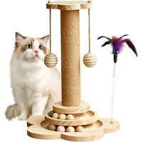 Produktbild von Dopwii Kratzbaum für Katzen aus Holz und Sisal mit 50cm Kratzpfosten, Spielzeug mit Ball, Drehteller und Federn