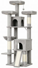 Dopwii Kratzbaum für Katzen bis 6 kg mit 3 Kratzstämmen, Liegeflächen, Spielball und Hängematte, 184 cm hoch – Bild 1 von 1