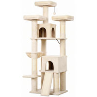 Produktbild von Dopwii Kratzbaum für Katzen bis 6 kg mit 3 Kratzstämmen, Liegeflächen, Spielball und Hängematte, 184 cm hoch