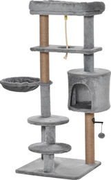Dopwii Kratzbaum für Katzen in Grau mit Katzenhöhle, Hängematte und Spielzeug aus Holzwerkstoff, Plüsch und Jute – Bild 1 von 3