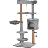 Produktbild von Dopwii Kratzbaum für Katzen in Grau mit Katzenhöhle, Hängematte und Spielzeug aus Holzwerkstoff, Plüsch und Jute
