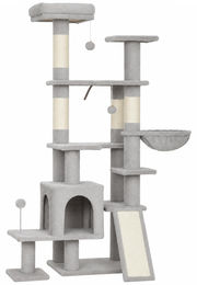Dopwii Kratzbaum für Katzen in Hellgrau mit Höhle, Hängematte und Spielbällen 152 cm hoch – Bild 1 von 1