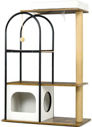 Dopwii Kratzbaum für Katzen mit 4 Etagen, Katzenhaus und Spielball, Braun/Weiß, 80x40x118,5 cm – Bild 1 von 2