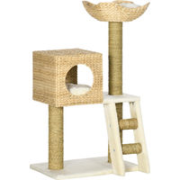 Produktbild von Dopwii Kratzbaum für Katzen mit Katzenhaus und Sisal-Kratzsäulen in Weiß/Natur mit waschbaren Kissen 100,5 x 57 x 37 cm