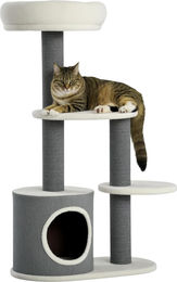 Dopwii Kratzbaum für Katzen mit Katzenhöhle, Katzenbett, 2 Plattformen und Jute-Seilpfosten in Weiß und Grau – Bild 1 von 3