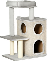Dopwii Kratzbaum für Katzen mit Katzenhöhle und Ballspielzeug in Grau und Natur aus Holzwerkstoff, Plüsch und Sisal, 91 cm – Bild 1 von 2