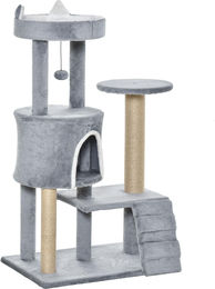 Dopwii Kratzbaum für Katzen mit Katzenhöhle und Leiter in Grau, 60 x 40 x 100 cm – Bild 1 von 2