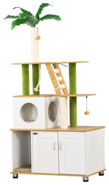 Dopwii Kratzbaum für Katzen mit Schrank, Katzenhöhle und Leiter in Eiche und Weiß 80 x 48 x 160cm – Bild 1 von 1