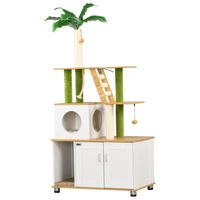 Produktbild von Dopwii Kratzbaum für Katzen mit Schrank, Katzenhöhle und Leiter in Eiche und Weiß 80 x 48 x 160cm