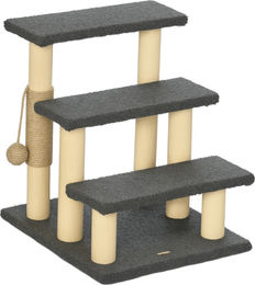 Dopwii Kratzbaum mit Katzentreppe und Spielball, drei Stufen, Grau und Holz, 45 x 40 x 48 cm – Bild 1 von 4