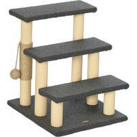 Produktbild von Dopwii Kratzbaum mit Katzentreppe und Spielball, drei Stufen, Grau und Holz, 45 x 40 x 48 cm