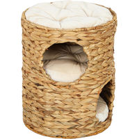 Produktbild von Dopwii Kratztonne aus Wasserhyazinthe mit 2 Höhlen und Katzenbett, 50 cm, Hellbraun