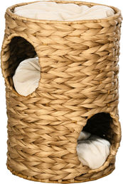 Dopwii Kratztonne aus Wasserhyazinthe mit 2 Höhlen und Katzenbett für Katzen, Hellbraun, 47 cm – Bild 1 von 4