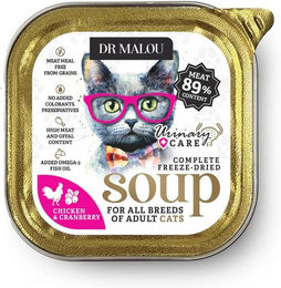 Produktbild von DR MALOU Gefriergetrocknete Suppe Huhn mit Cranberry Urinary Diätfutter für erwachsene Katzen getreidefrei 12g