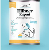Produktbild von Dr. Sam Hundefutter Hühner Ragout mit hohem Fleischanteil Stückchen in Sauce 400g