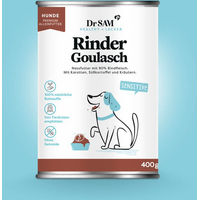 Produktbild von Dr. SAM Hundefutter Rinder Gulasch Stückchen in Sauce mit hohem Fleischanteil 400g