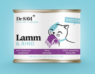 Produktbild von Dr. Sam Premium Nassfutter Lamm & Rind für Katzen mit Haut & Fell 200g