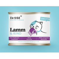 Produktbild von Dr. Sam Premium Nassfutter Lamm & Rind für Katzen mit Haut & Fell 200g