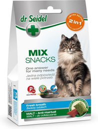 Produktbild von DR SEIDEL Treats Mix 2in1 Leckerli und Malzpaste für Katzen zur Zahnpflege und Haarballenreduktion 60g