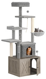 Dripio 3-in-1 Katzenmöbel mit Katzenklo, Kratzbaum und Hängematte in Grau – Bild 1 von 1
