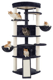 Dripio Eck-Kratzbaum für Katzen mit Sisal-Stämmen, 2 Höhlen und Top-Podest in Dunkelgrau – Bild 1 von 1