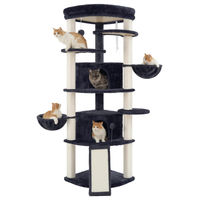 Produktbild von Dripio Eck-Kratzbaum für Katzen mit Sisal-Stämmen, 2 Höhlen und Top-Podest in Dunkelgrau