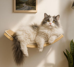 Dripio Gebogene Wandablage aus Holz mit Sisalmatte für Katzen zum Klettern und Schlafen – Bild 1 von 1