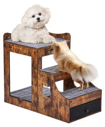 Dripio Haustier-Stapelbett mit Treppe und Aufbewahrung aus Holz in Braun – Bild 1 von 1