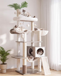 Dripio Holz-Kratzbaum für große Katzen mit Hängematte und Plattform in Greige – Bild 1 von 1