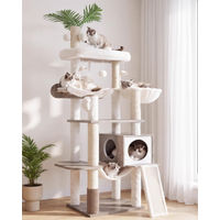 Produktbild von Dripio Holz-Kratzbaum für große Katzen mit Hängematte und Plattform in Greige