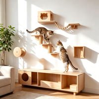 Produktbild von Dripio Katzen-Kletterwand aus Holz 5-teilig mit Korb Brücke und Treppe