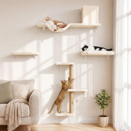 Dripio Katzen-Kletterwand-Set aus Holz in Beige, 4-teilig – Bild 1 von 1