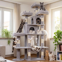 Dripio Katzenbaum 181 cm Kletterturm mit 9 Sisal-Kratzsäulen in Grau – Bild 1 von 1