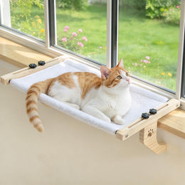 Dripio Katzenfensterplatz mit Holz- und Metallrahmen und weißem Plüsch für große Katzen 50 cm – Bild 1 von 1