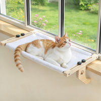 Produktbild von Dripio Katzenfensterplatz mit Holz- und Metallrahmen und weißem Plüsch für große Katzen 50 cm