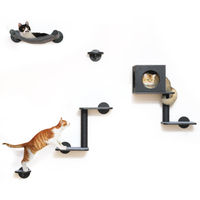 Produktbild von Dripio Katzenwand-Set aus Holz mit Hängematte 5-teilig schwarz