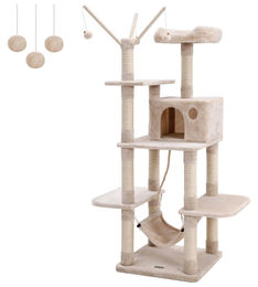 Dripio Kletterbaum XXL 154 cm mit Hängematte Höhle und Sisal in Grau/Beige – Bild 1 von 1