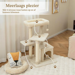 Dripio Kratzbaum 85 cm mit Katzenhöhle und Sisalstämmen in Beige – Bild 1 von 1